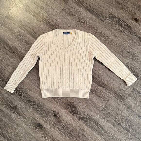 Polo Ralph Lauren Cable-Knit Cotton V-Neck Sweater - Picture 1 of 11